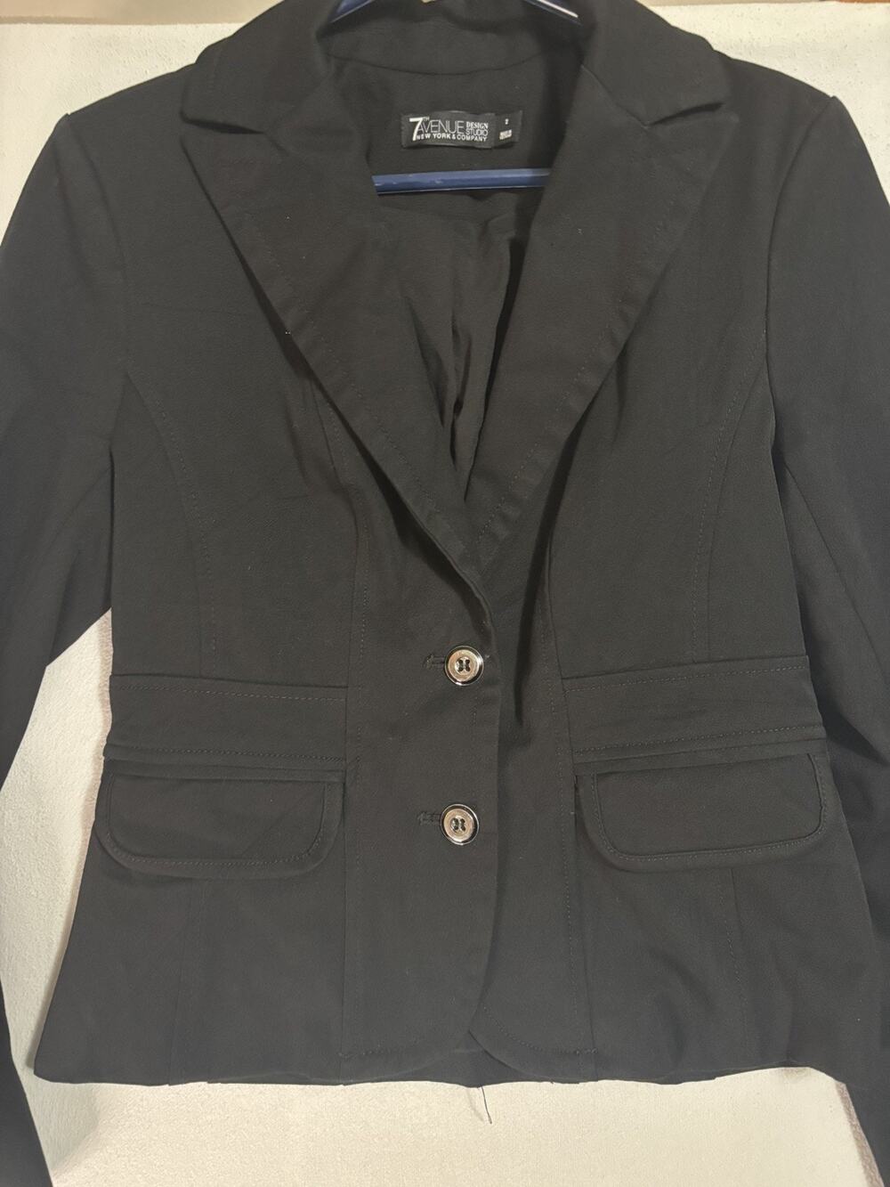 New York & Company 7th Avenue Black 2 Button Blazer Jacket Women's Size 2
